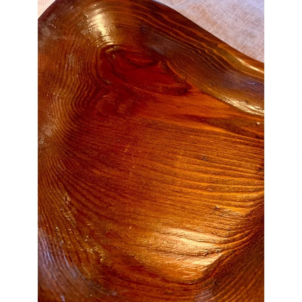 Vintage‎ Artisian Handcrafted Solid Wood Bowl or Handled Serving Tray 15